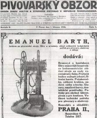 časopis Pivovarský obzor z roku 1926